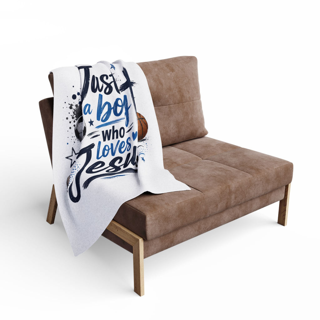 Fleece Blanket — "Just a Boy Who Loves Jesus" Sports Cross Throw