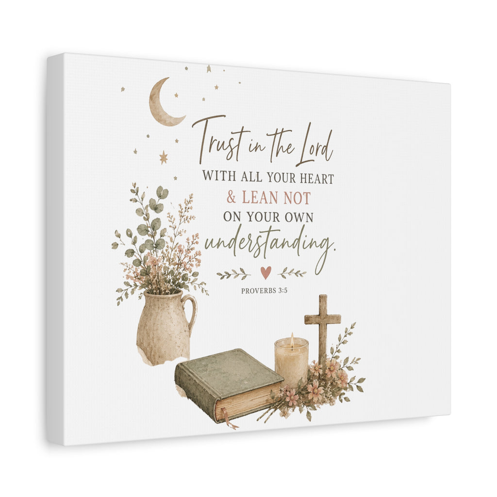 Trust in the Lord Wall Canvas – Proverbs 3:5 Inspirational Christian Scripture Art