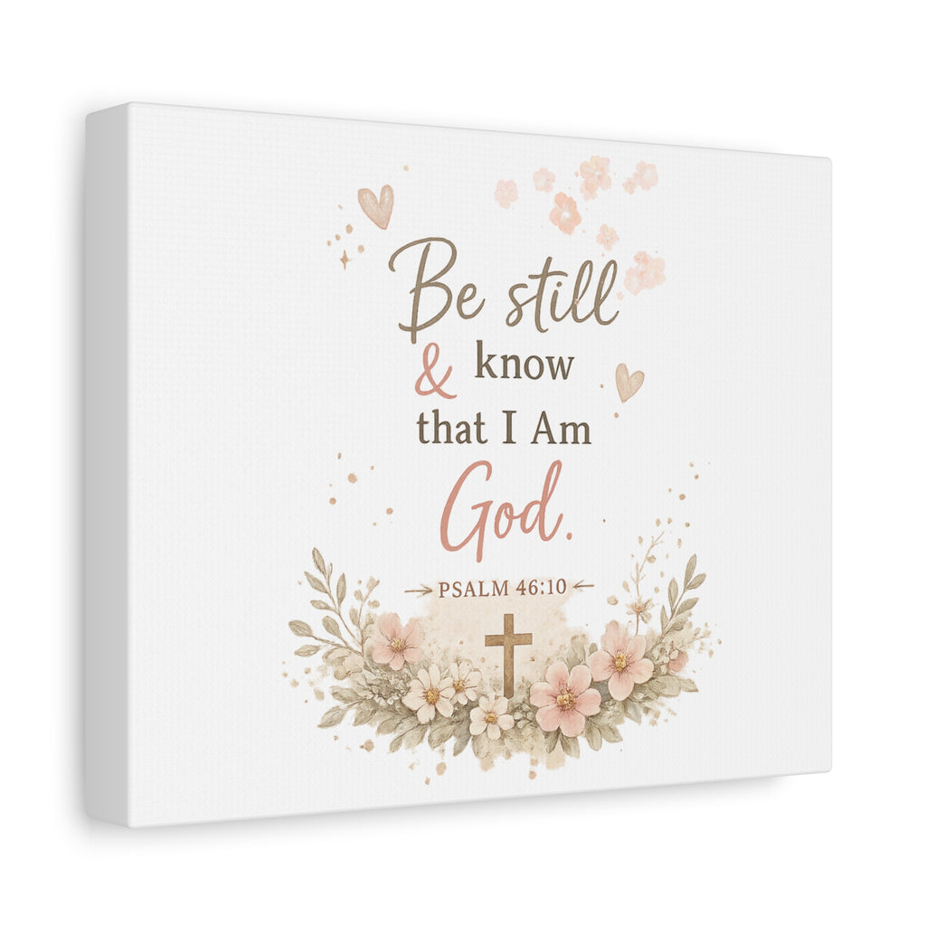 Be Still & Know That I Am God Canvas — Psalm 46:10 Floral Wall Art