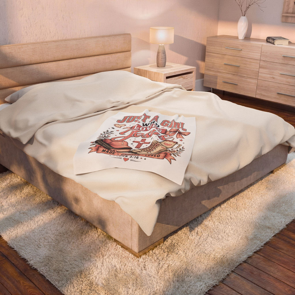 Plush Blanket — "Just a Girl Who Loves Jesus" Christian Velveteen Throw