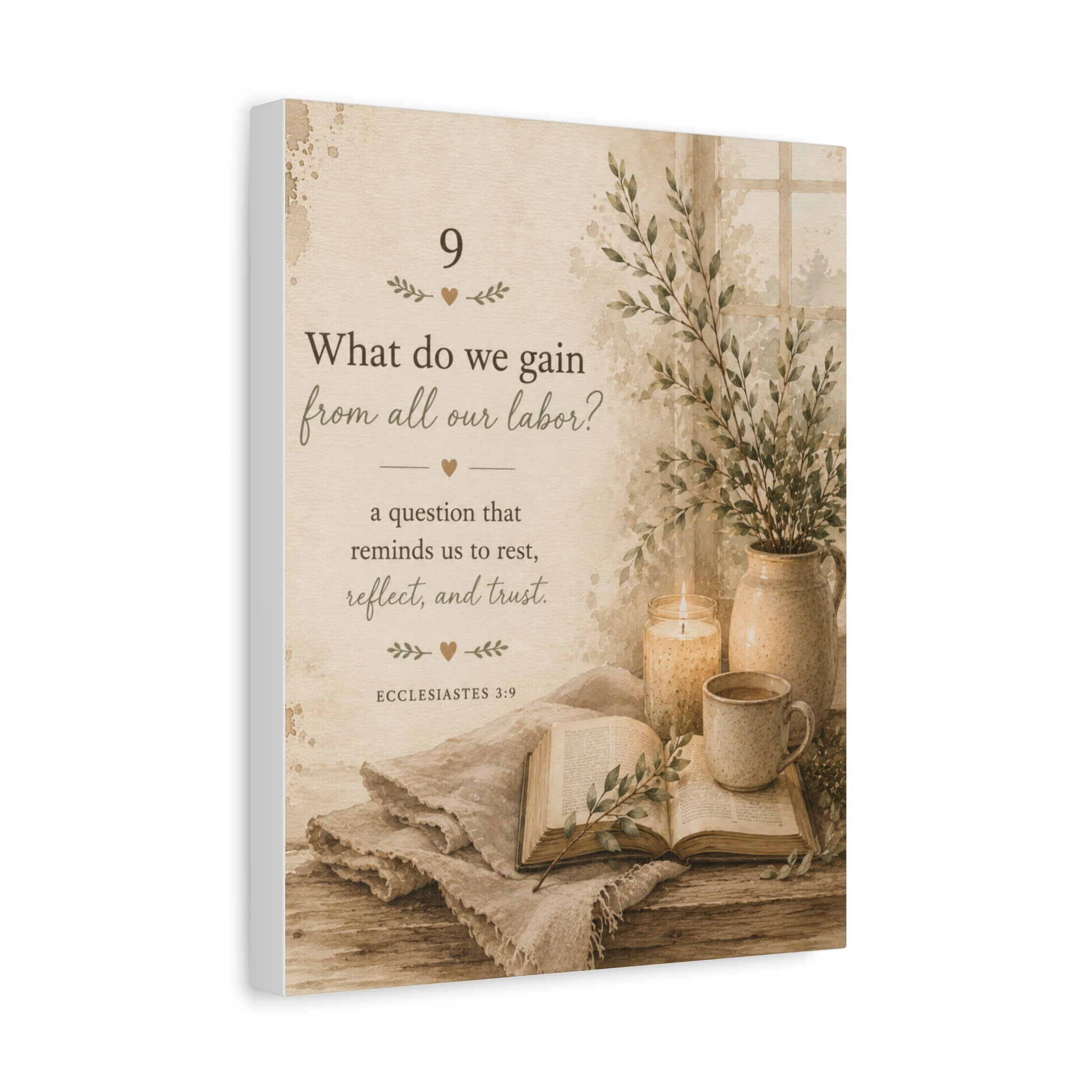Rustic Scripture Canvas Wall Art – Ecclesiastes 3:9 Inspirational Home Decor