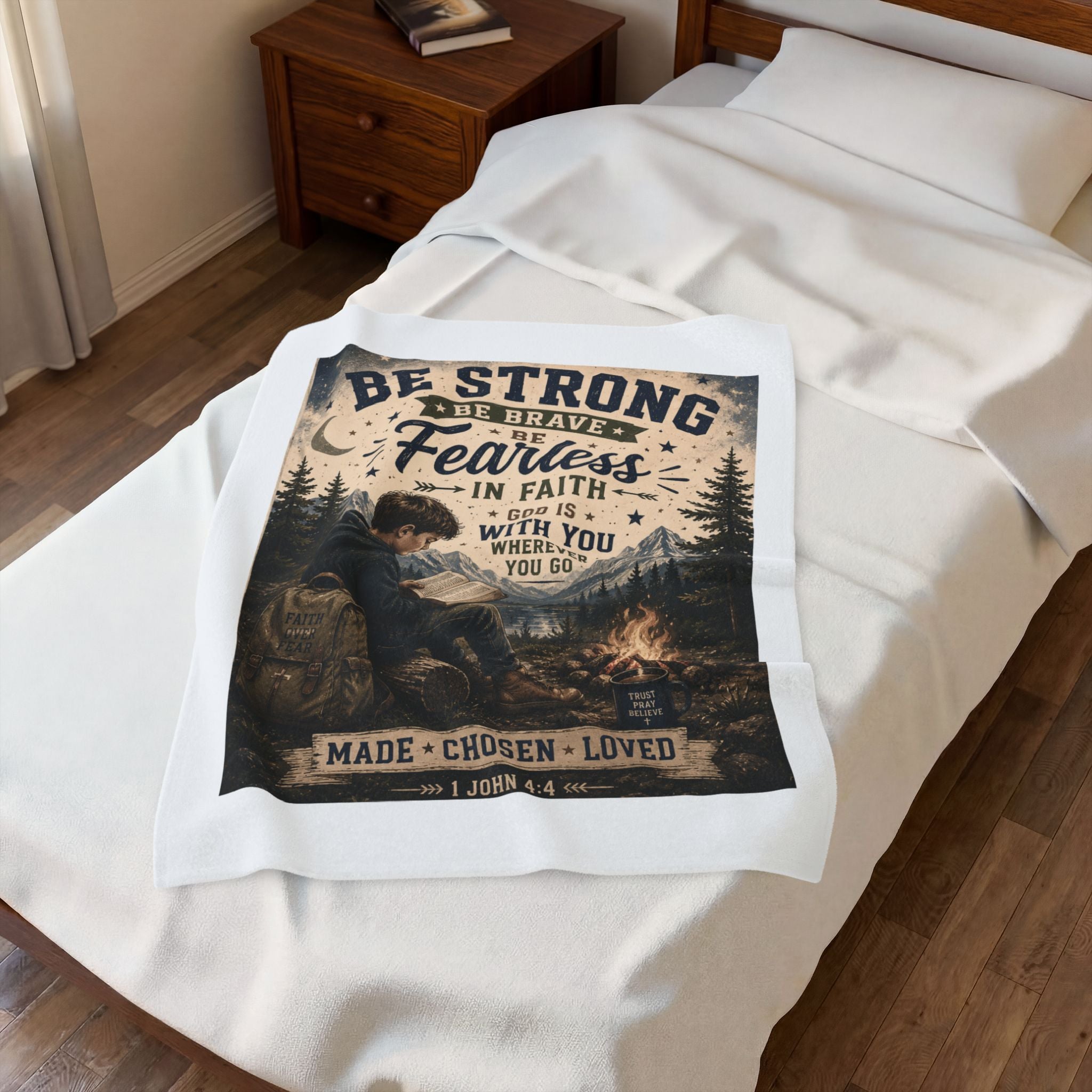 Inspirational Faith Blanket — "Be Strong, Be Brave, Be Fearless" Velveteen Plush Throw