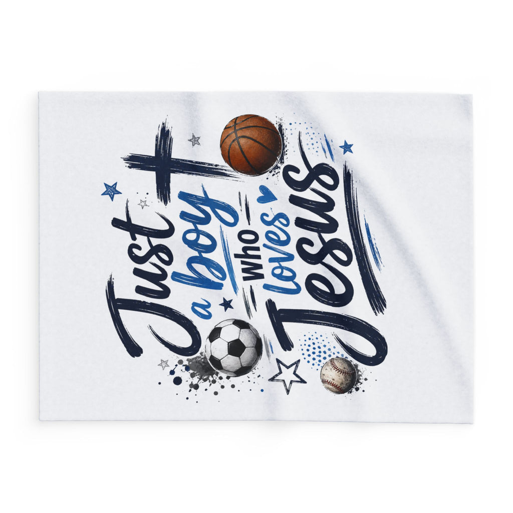Fleece Blanket — "Just a Boy Who Loves Jesus" Sports Cross Throw