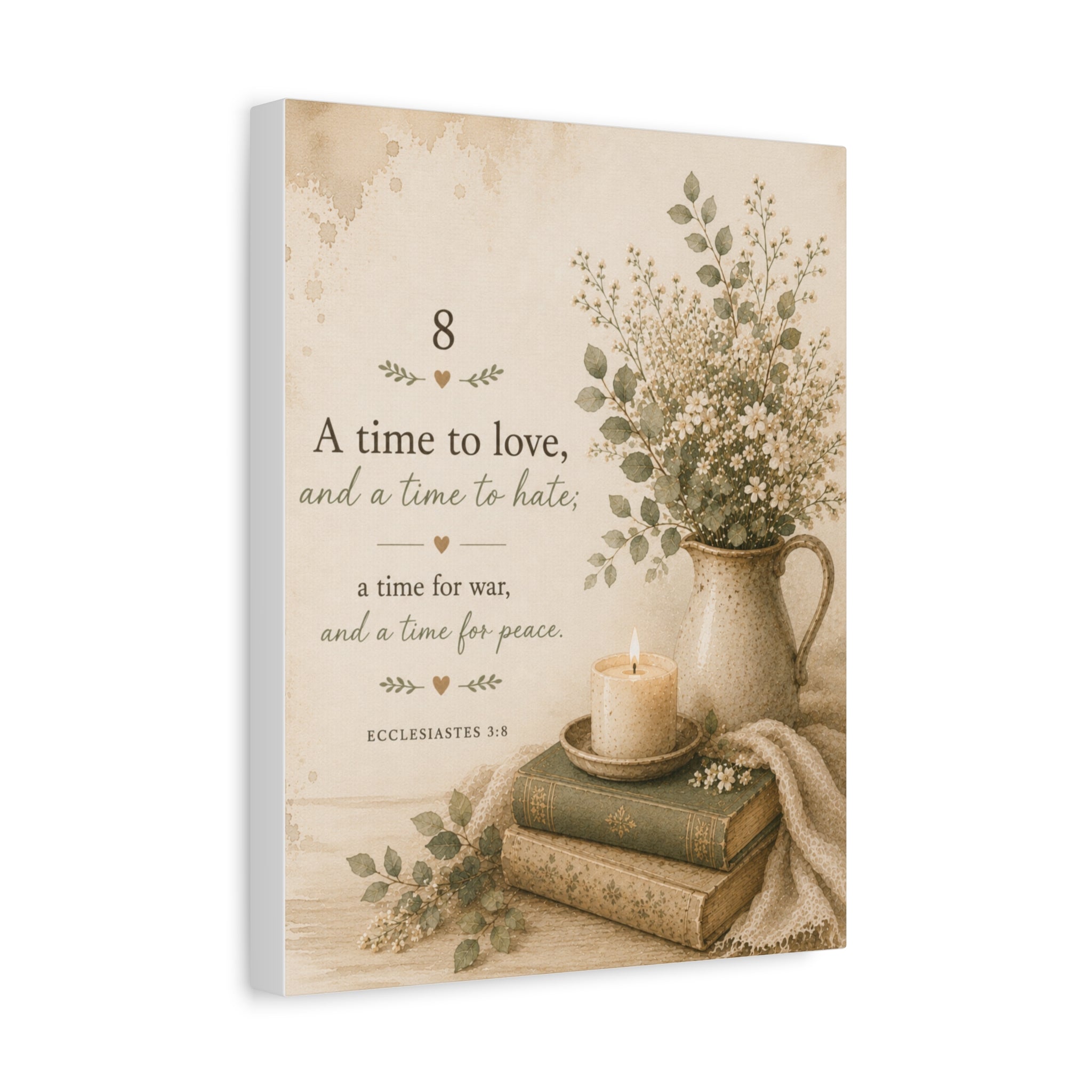 Scripture Wall Canvas – "A Time to Love" Ecclesiastes 3:8 Vintage Floral