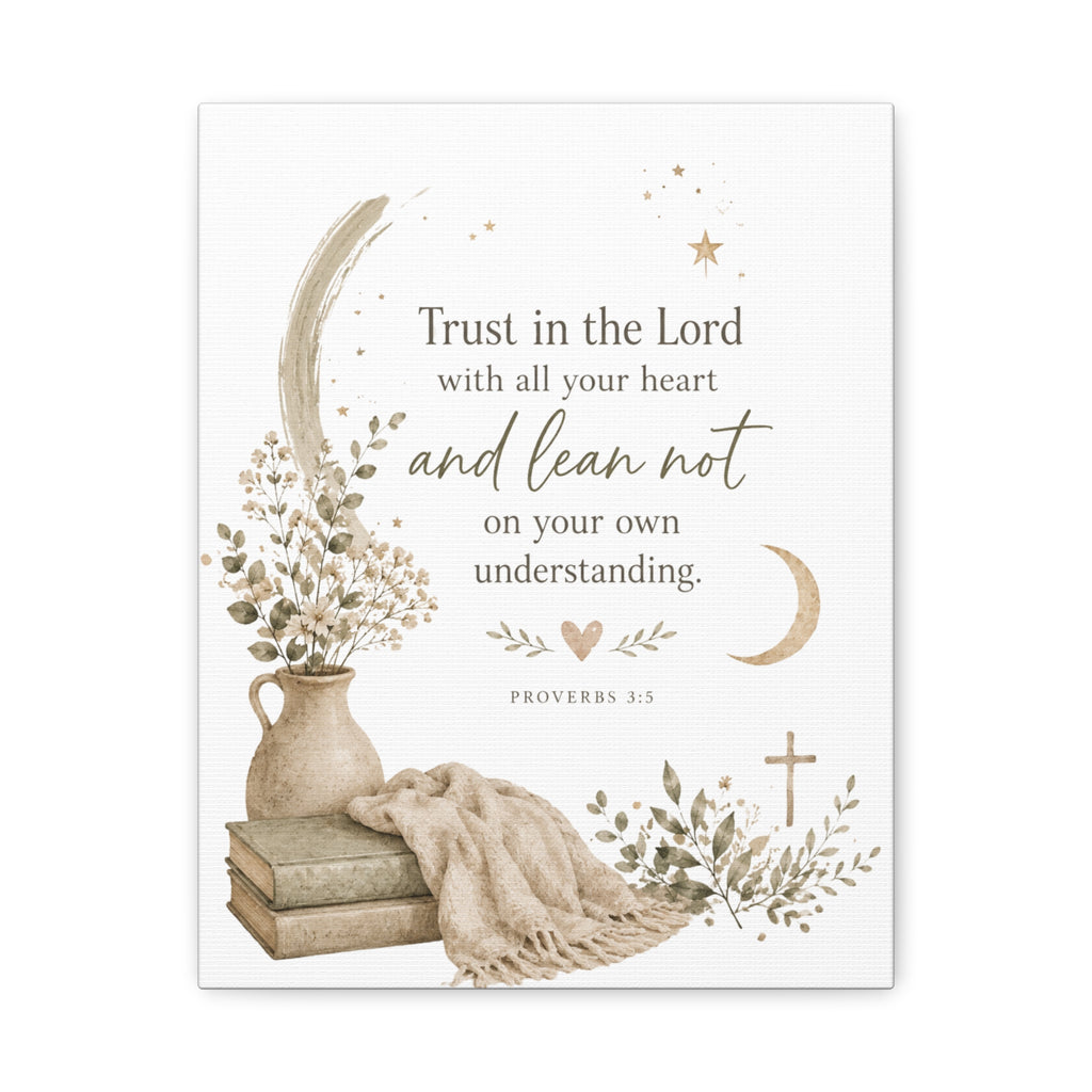 Faith Wall Canvas - "Trust in the Lord" Proverbs 3:5 Inspirational Matte Stretched Canvas