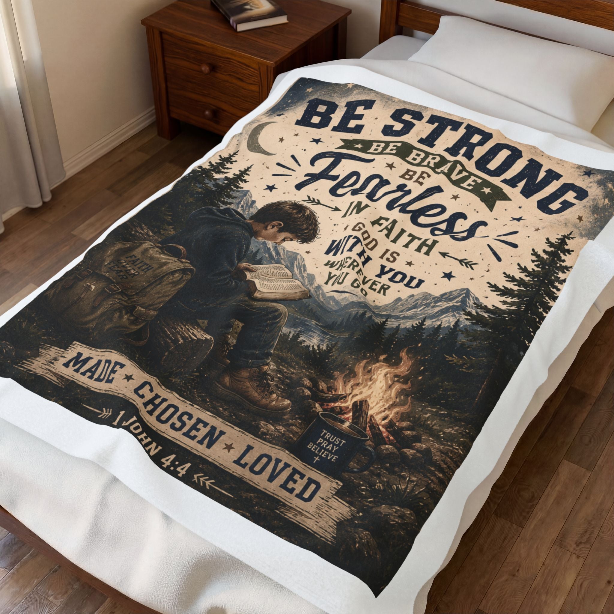Inspirational Faith Blanket — "Be Strong, Be Brave, Be Fearless" Velveteen Plush Throw