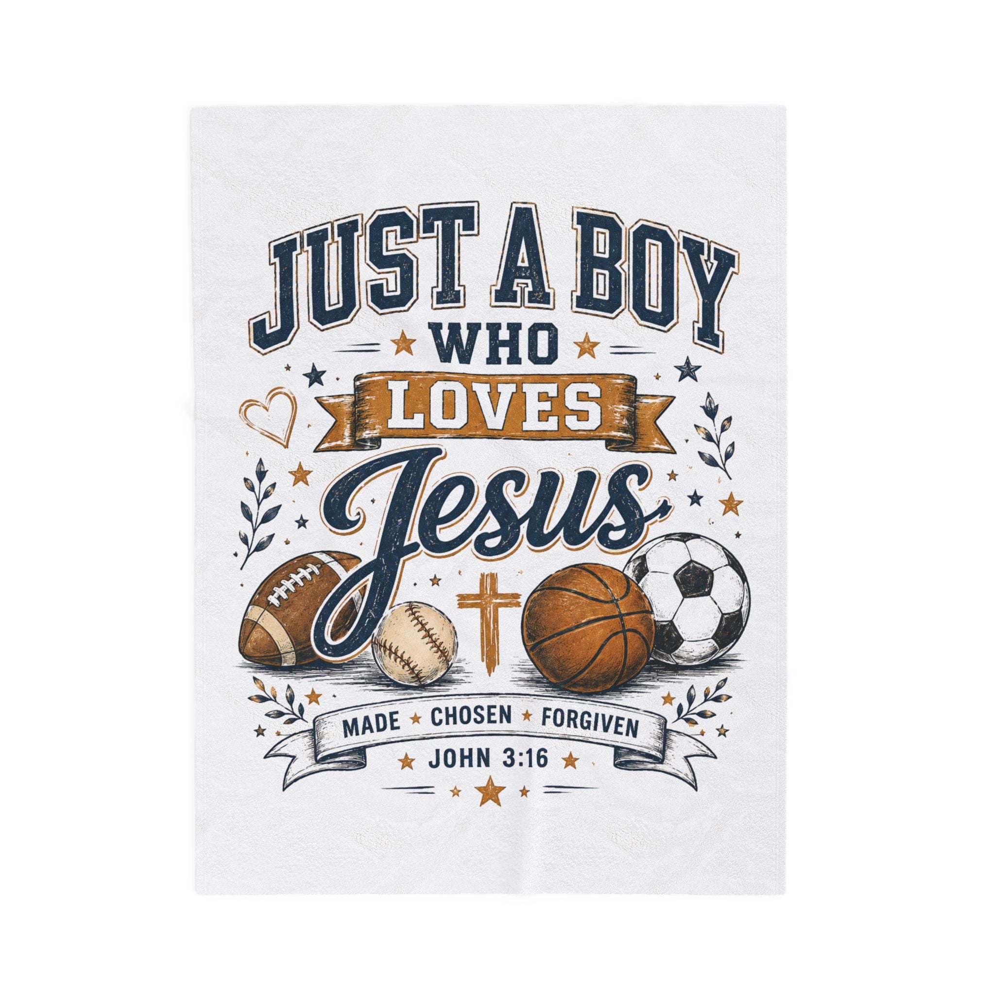 Plush Blanket — "Just a Boy Who Loves Jesus" Sports Faith Throw (John 3:16)
