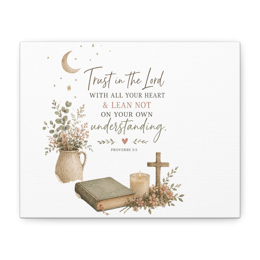 Trust in the Lord Wall Canvas – Proverbs 3:5 Inspirational Christian Scripture Art