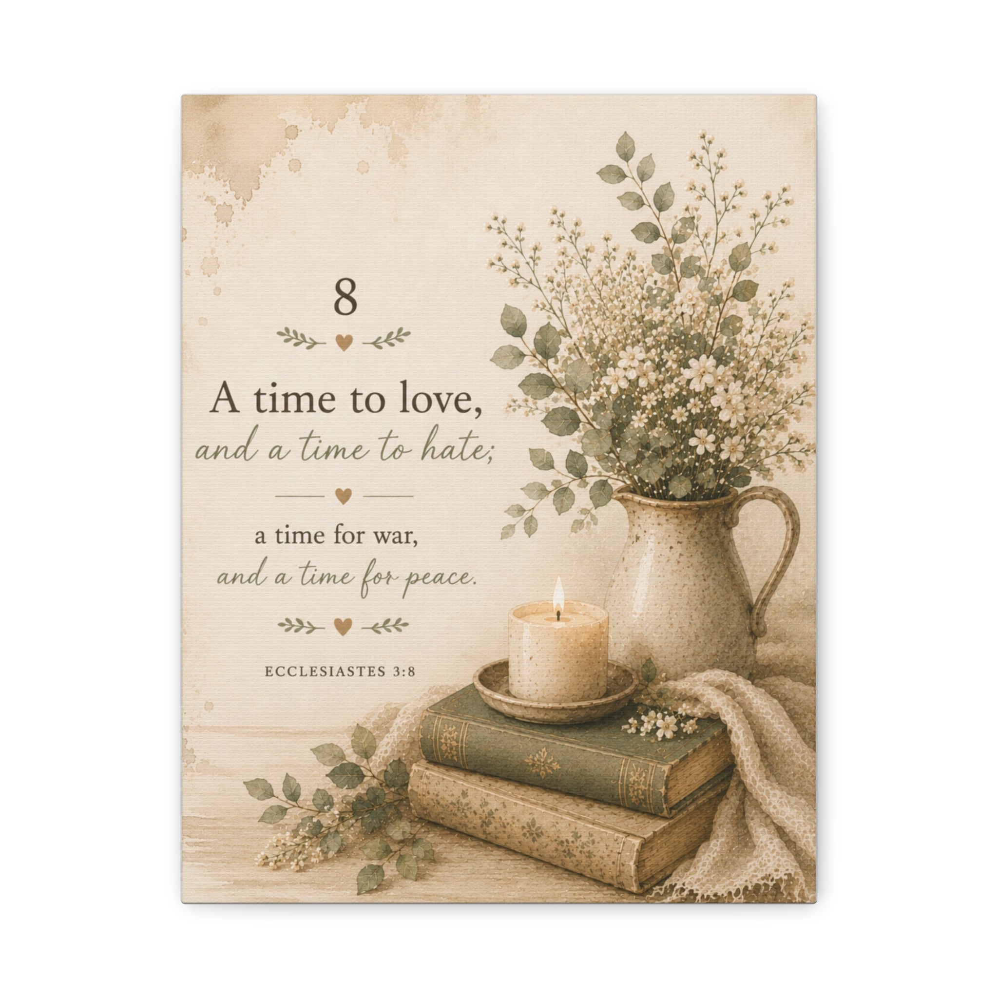 Scripture Wall Canvas – "A Time to Love" Ecclesiastes 3:8 Vintage Floral