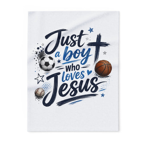 Fleece Blanket — "Just a Boy Who Loves Jesus" Sports Cross Throw