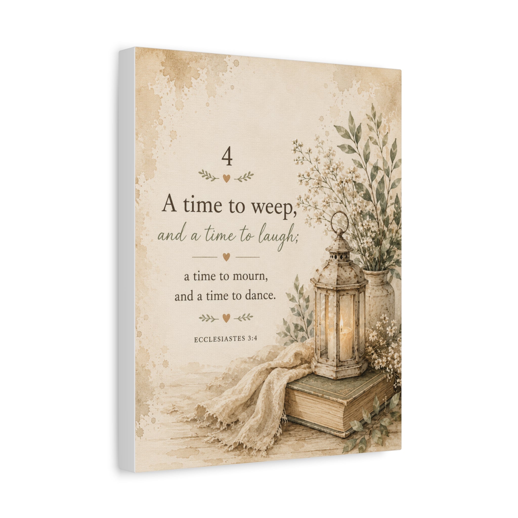 Ecclesiastes 3:4 Canvas Wall Art — "A Time to Weep" Vintage Lantern Bible Verse