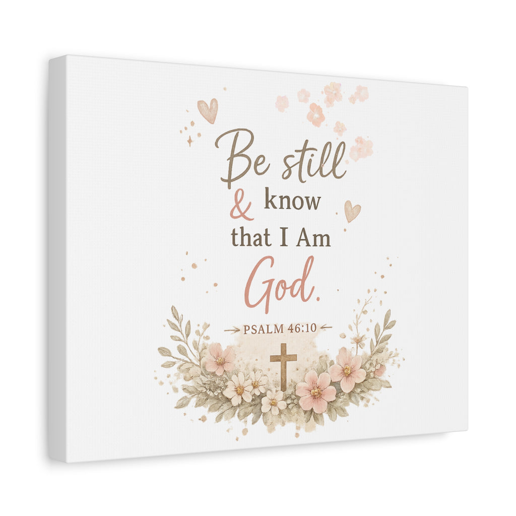 Be Still & Know That I Am God Canvas — Psalm 46:10 Floral Wall Art