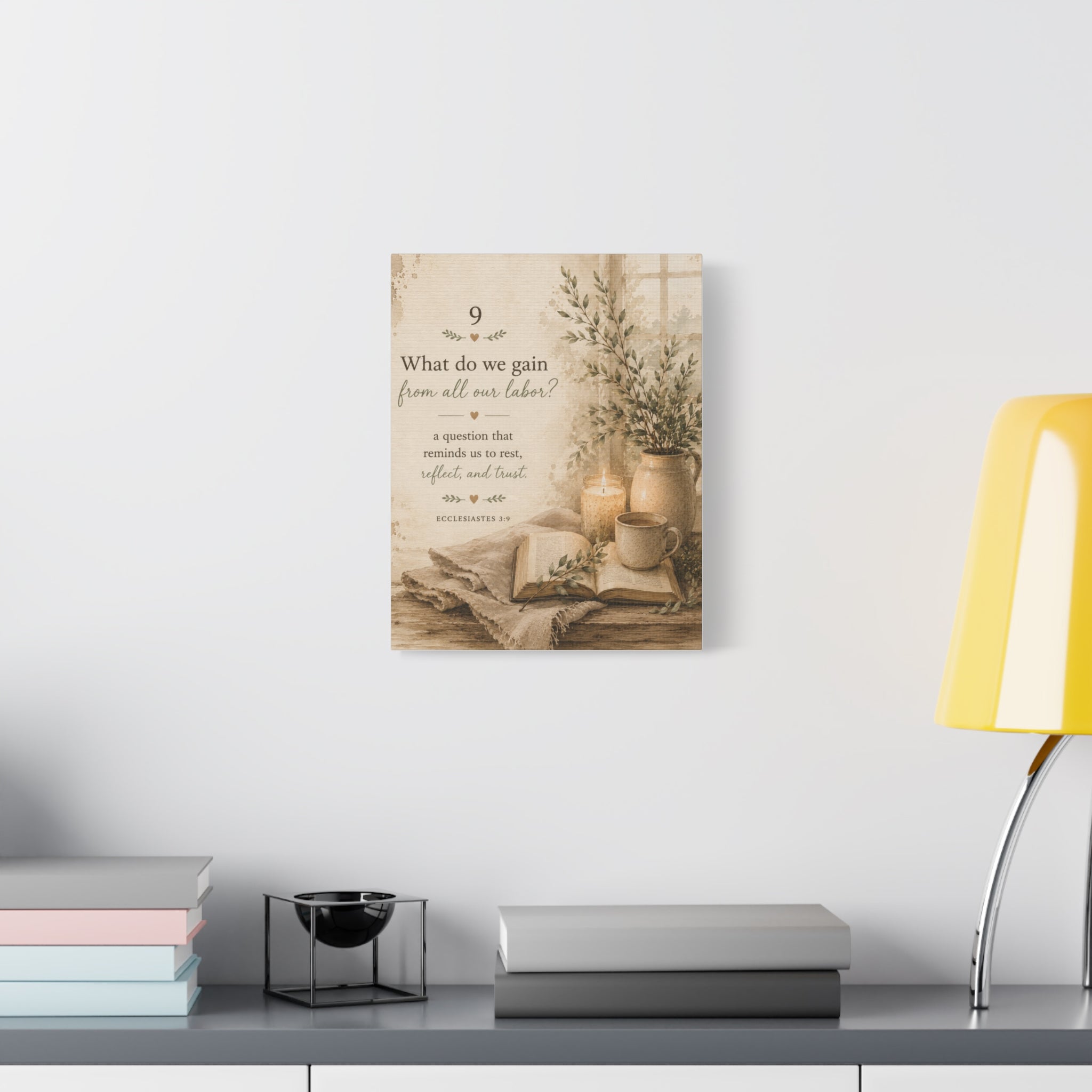 Rustic Scripture Canvas Wall Art – Ecclesiastes 3:9 Inspirational Home Decor