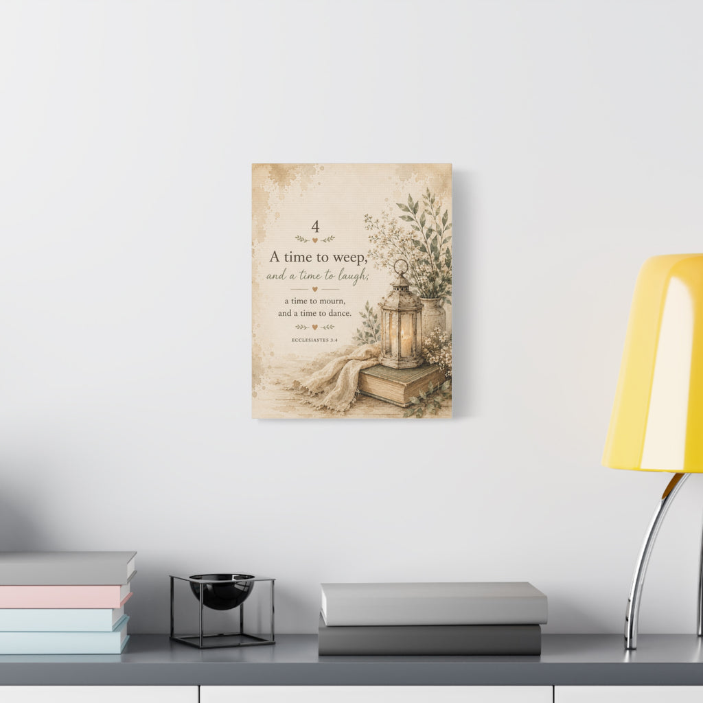 Ecclesiastes 3:4 Canvas Wall Art — "A Time to Weep" Vintage Lantern Bible Verse