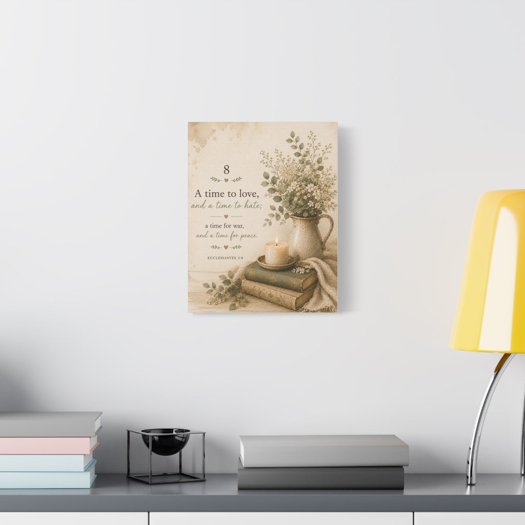 Scripture Wall Canvas – "A Time to Love" Ecclesiastes 3:8 Vintage Floral