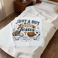 Plush Blanket — "Just a Boy Who Loves Jesus" Sports Faith Throw (John 3:16)