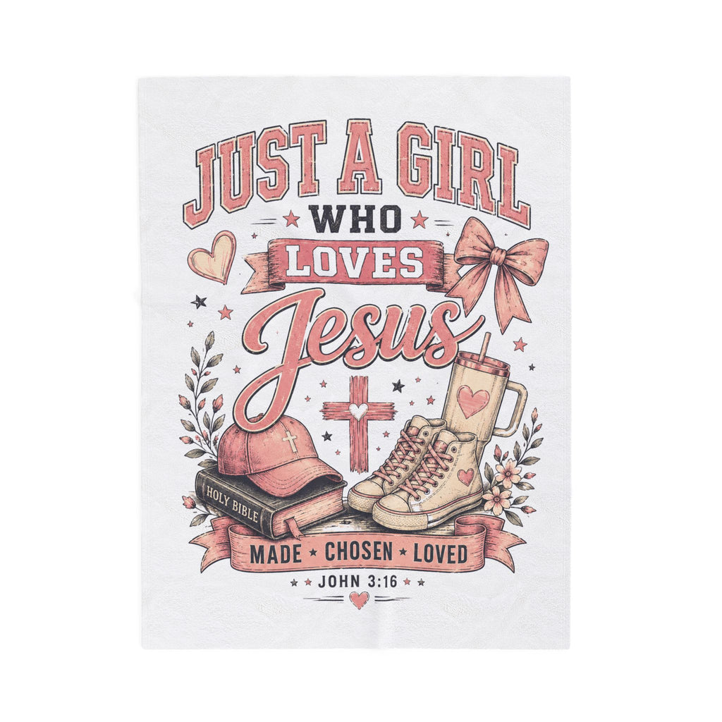 Plush Blanket — "Just a Girl Who Loves Jesus" Christian Velveteen Throw